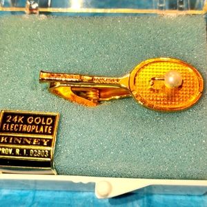 24KT/GE VintageTennis Racket Tie Clip